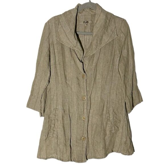 Flax Tan Linen Blazer Top Size small - Picture 1 of 9